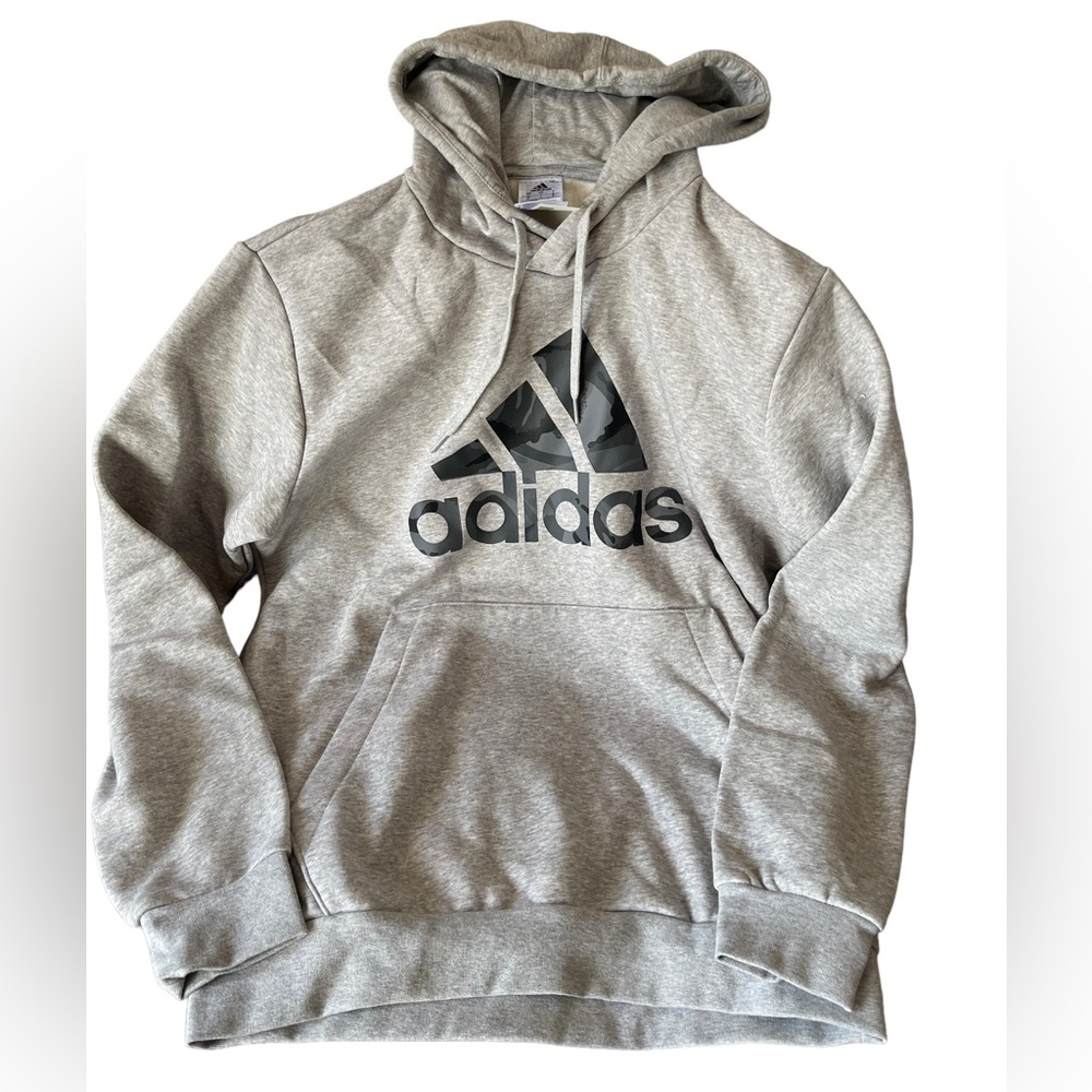 Adidas  Adult Size Gray Casual Pullover Camo Logo Hoodie Sweatshirt Large